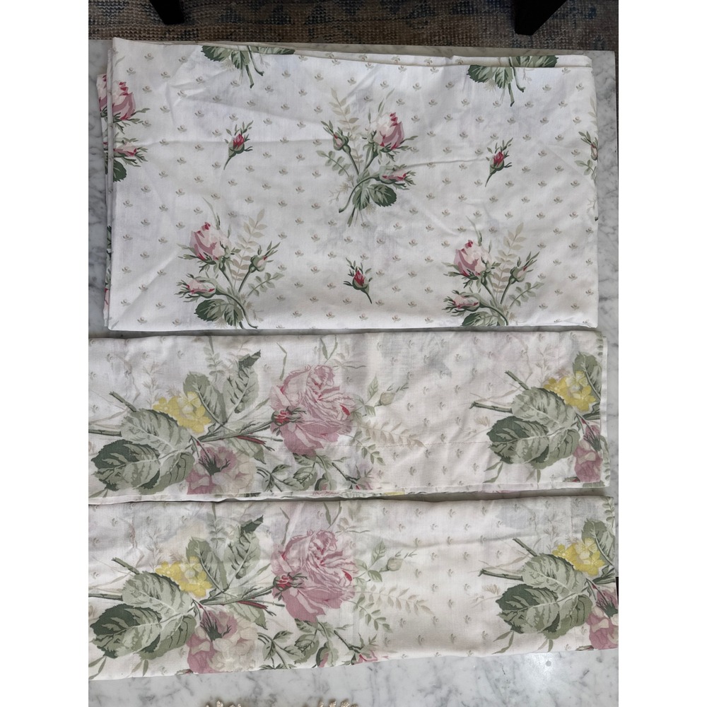 Springmaid Vintage Floral Queen Flat Sheet 2 Pillowcases Pink Rose Cottagecore
